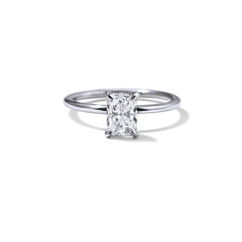 Platinum 18K White Gold Radiant Hidden Halo Pave Engagement Ring