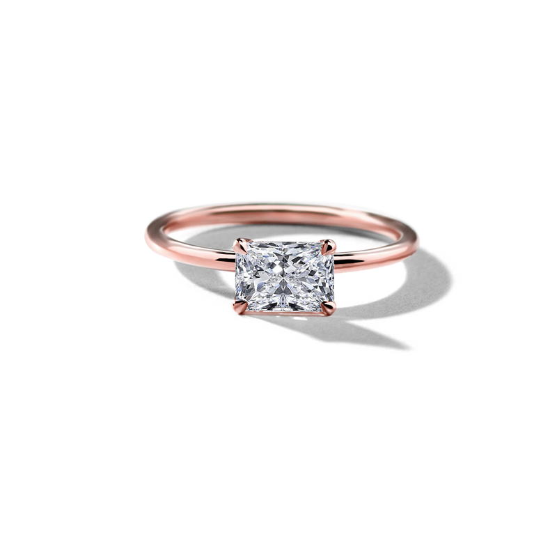 18K Rose Gold Radiant Hidden Halo Pave Engagement Ring