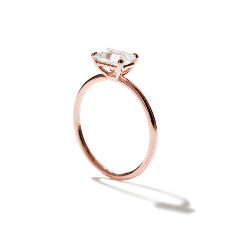 Emerald Radiant 18K Rose Gold Engagement Ring East West