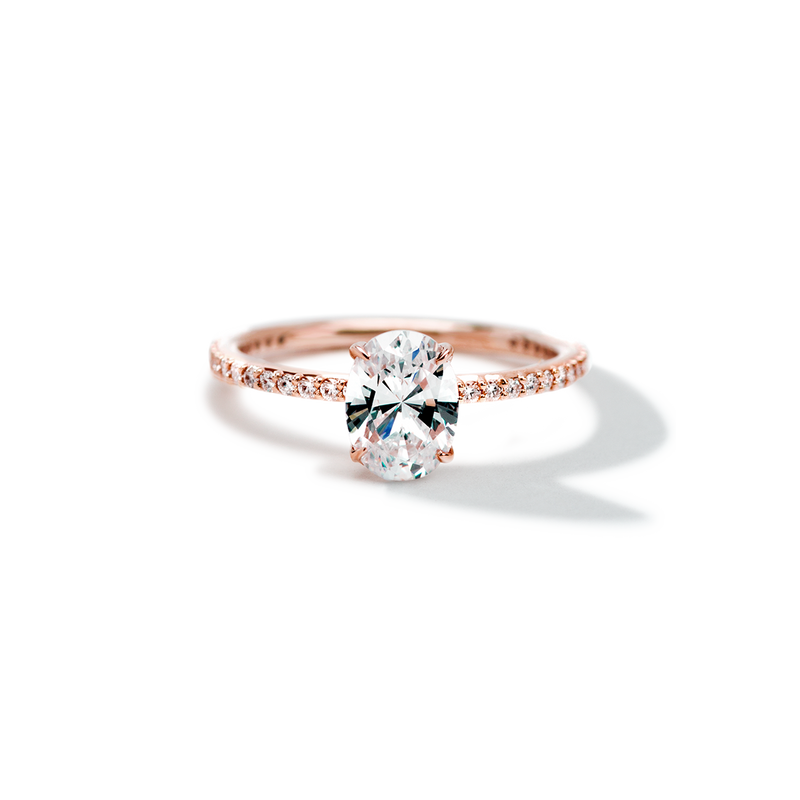 18K Rose Gold Oval Pave Solitaire Engagement Ring