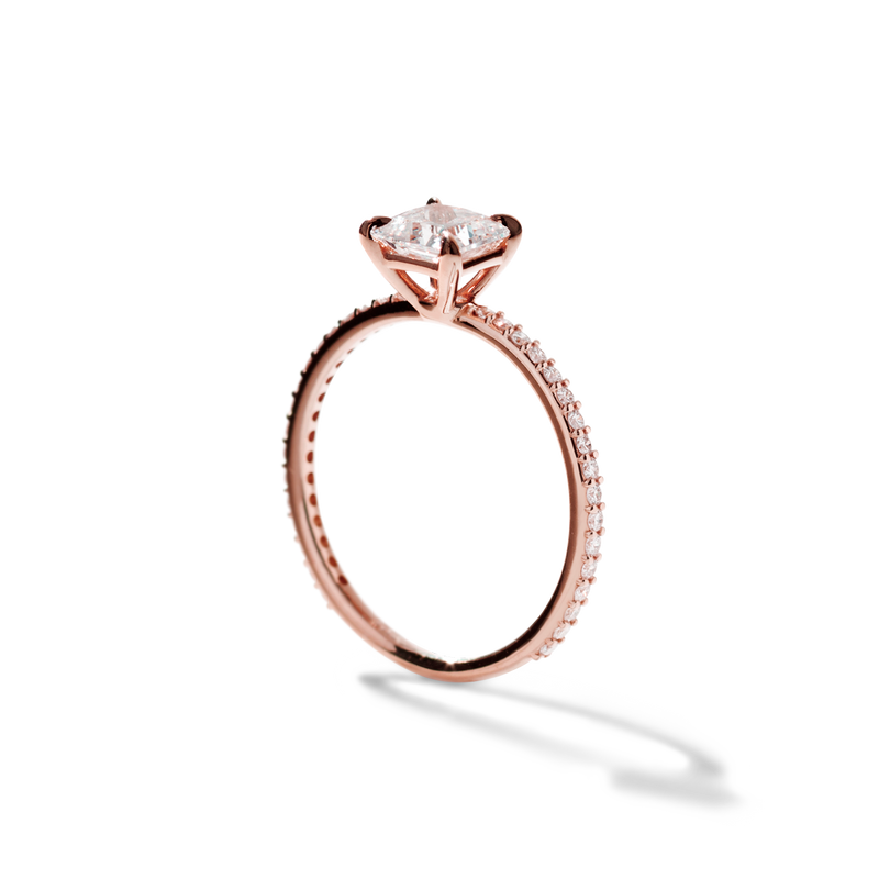 18K Rose Gold Princess Pave Solitaire Engagement Ring