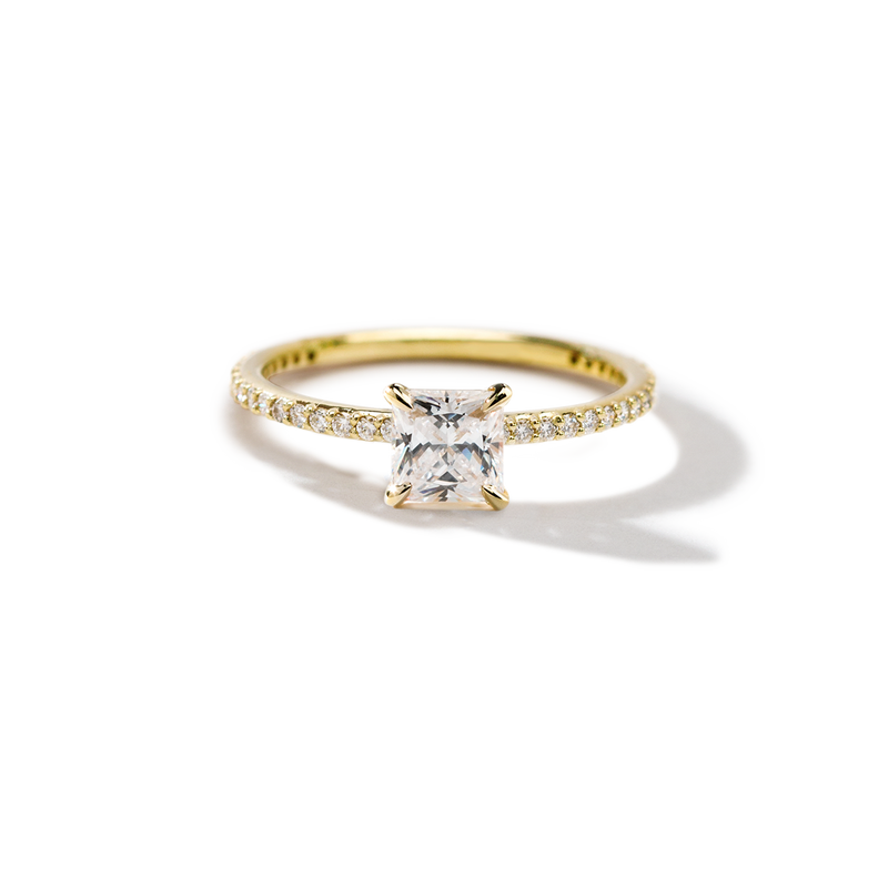 18K Yellow Gold Princess Pave Solitaire Engagement Ring