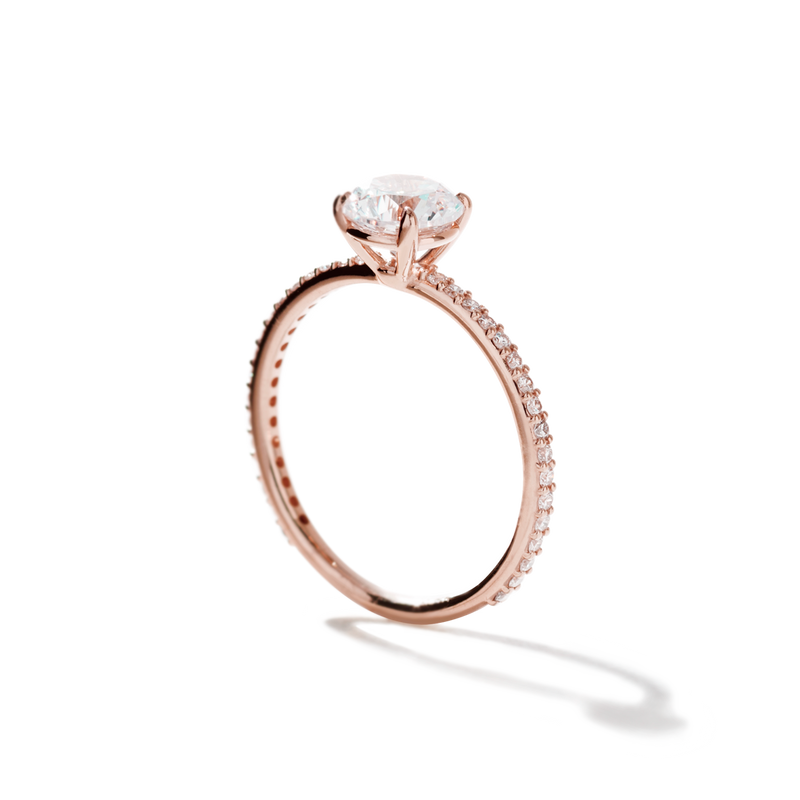 18K Rose Gold Round Pave Solitaire Engagement Ring