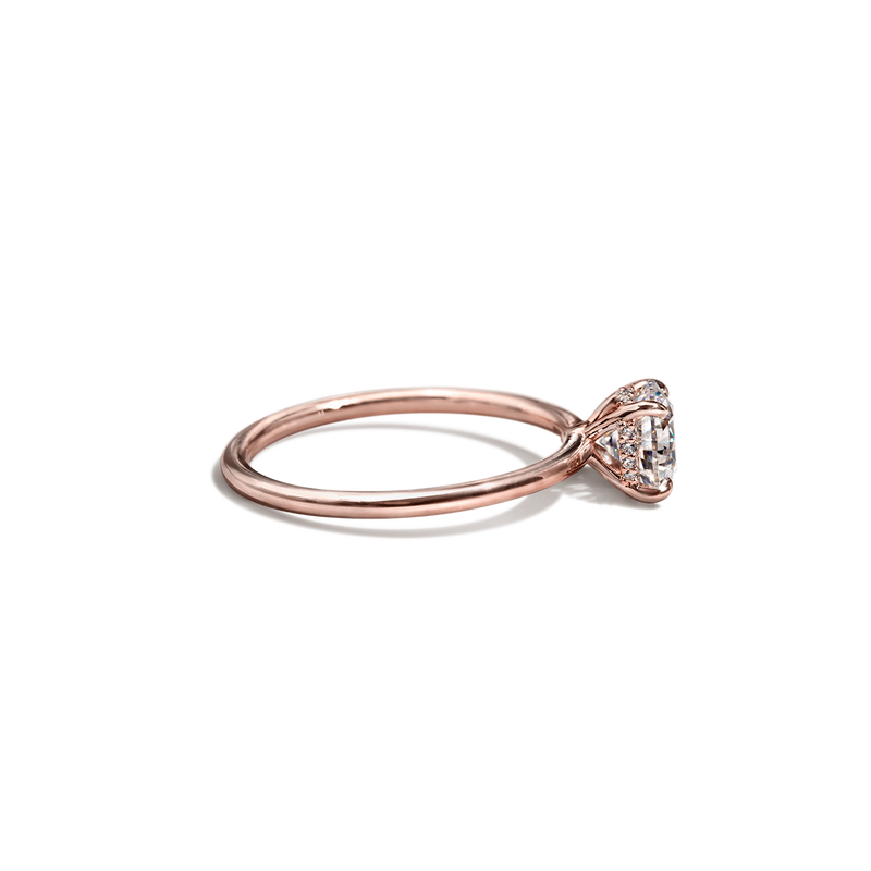 18K Rose Gold Round Hidden Halo Pave Engagement Ring