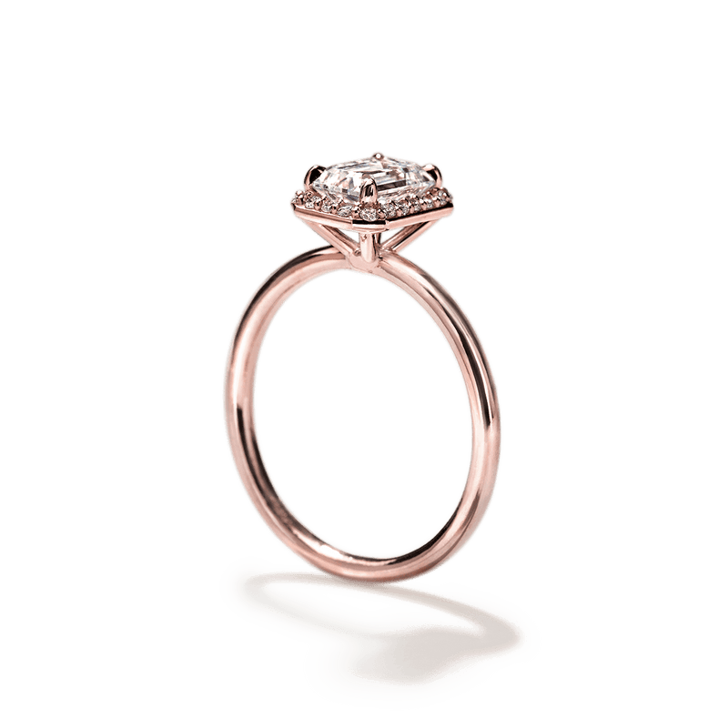 18K Rose Gold Emerald Halo Engagement Ring