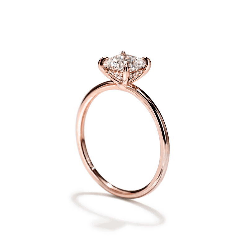 18K Rose Gold Princess Hidden Halo Pave Engagement Ring