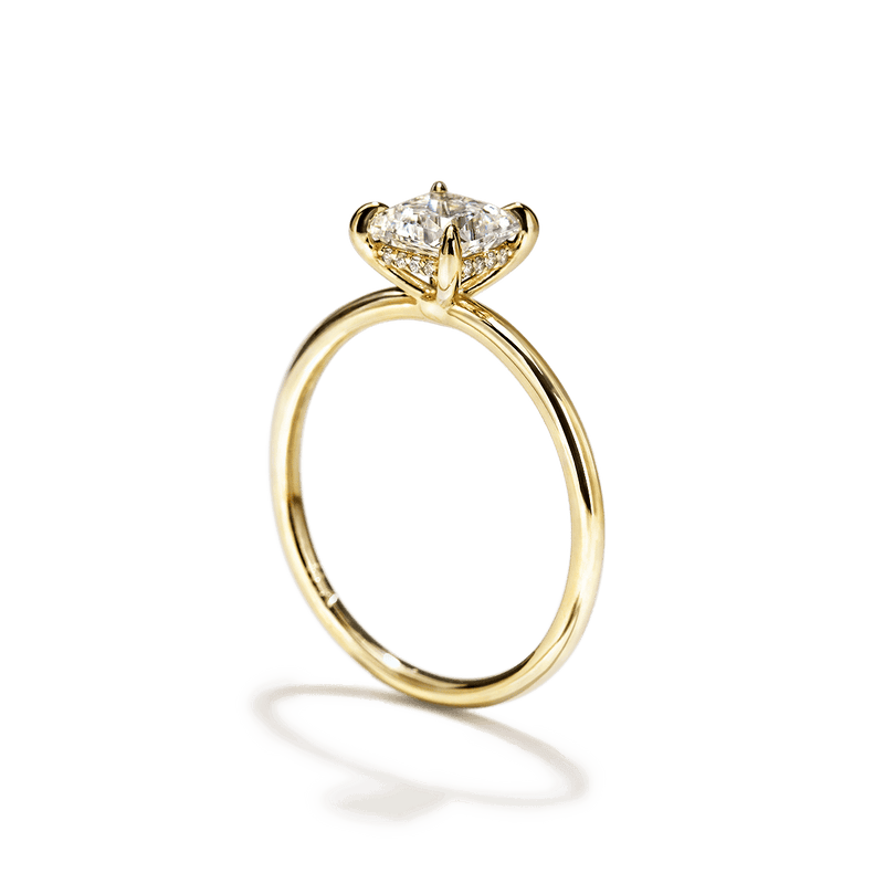 18K Yellow Gold Princess Hidden Halo Pave Engagement Ring