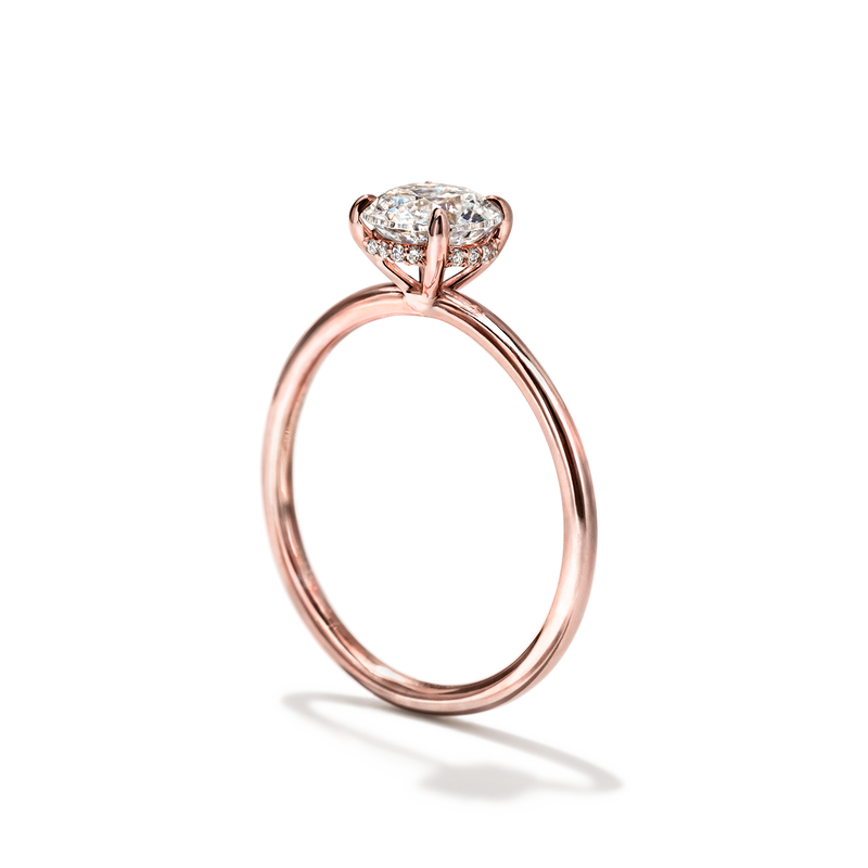 18K Rose Gold Round Hidden Halo Pave Engagement Ring