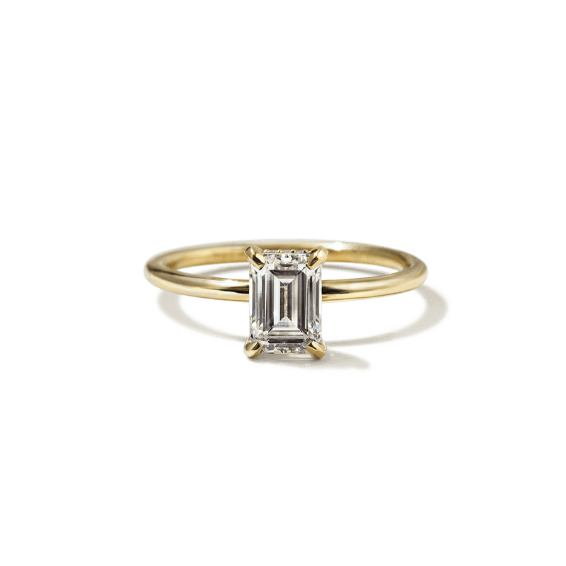 18K Yellow Gold Emerald Hidden Halo Pave Engagement Ring