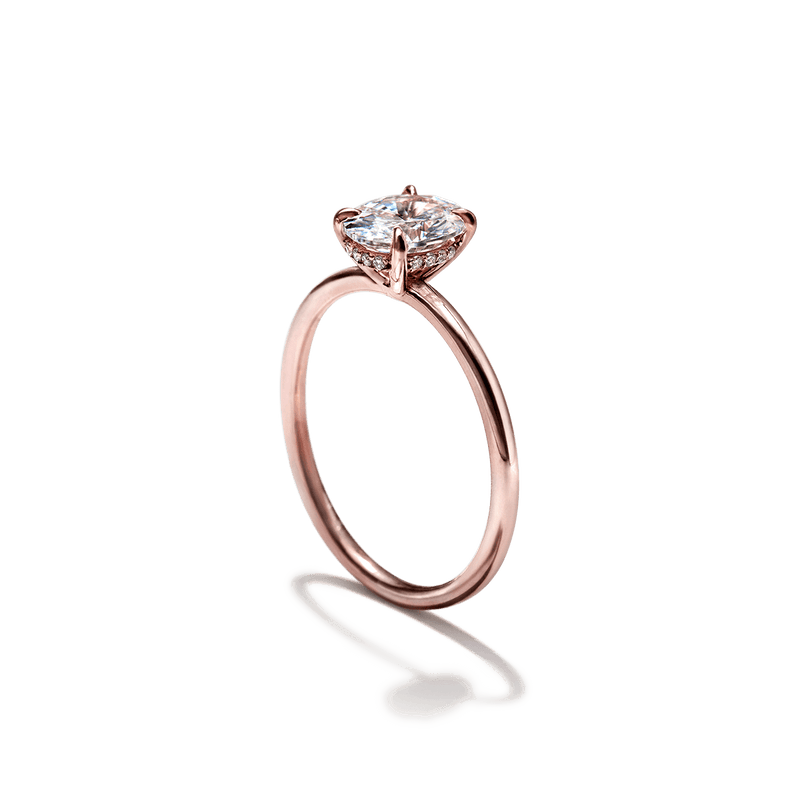 18K Rose Gold Oval Hidden Halo Pave Engagement Ring