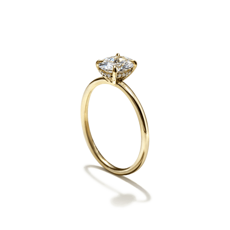 18K Yellow Gold Oval Hidden Halo Pave Engagement Ring