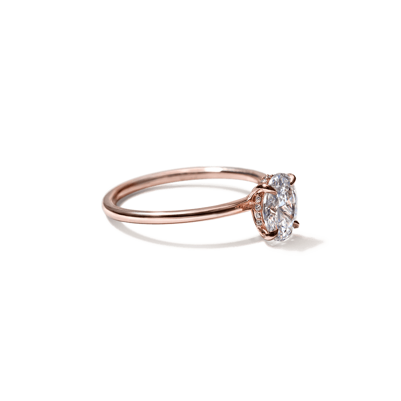 18K Rose Gold Oval Hidden Halo Pave Engagement Ring