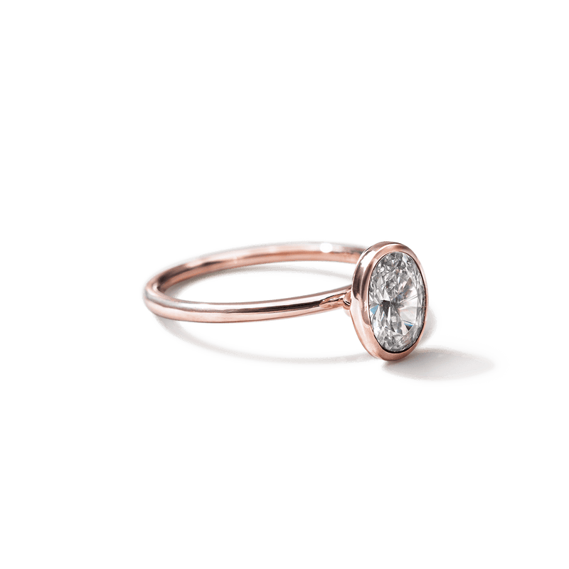 18K Rose Gold Bezel Oval Diamond Engagement Ring