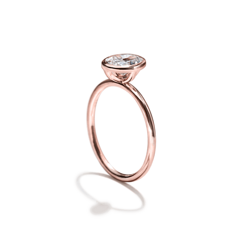 18K Rose Gold Bezel Oval Diamond Engagement Ring