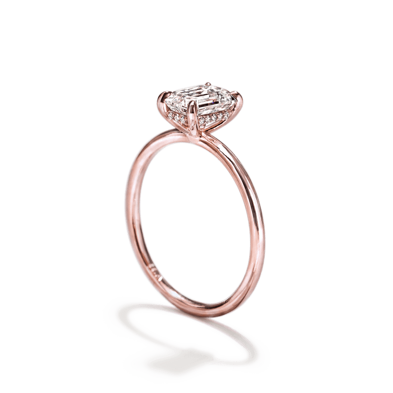 18K Rose Gold Radiant Hidden Halo Pave Engagement Ring