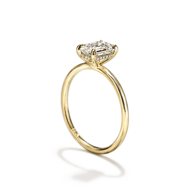 18K Yellow Gold Radiant Hidden Halo Pave Engagement Ring