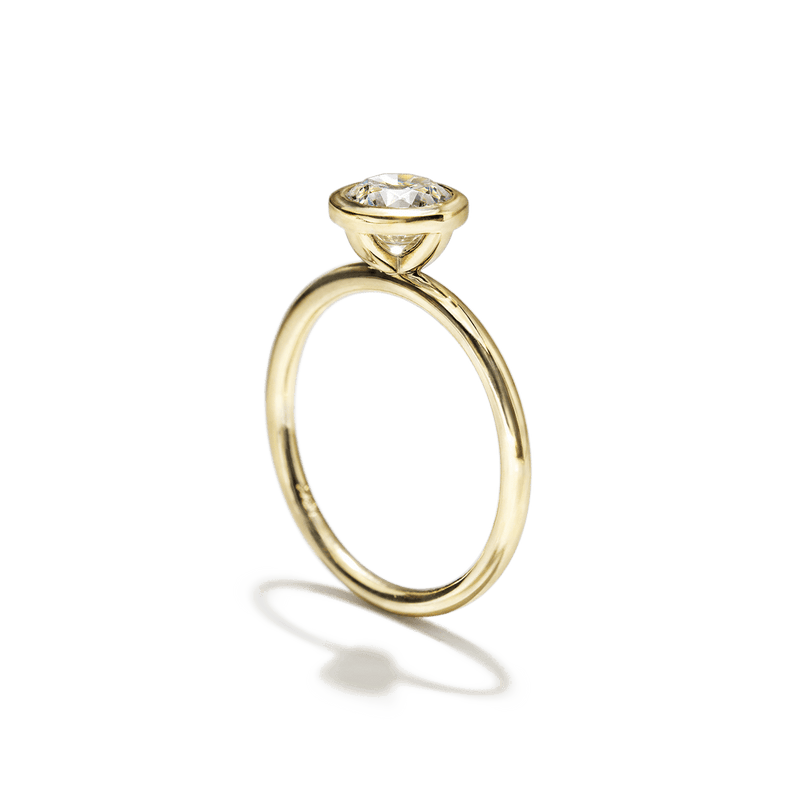 18K Yellow Gold Round Bezel Diamond Engagement Ring