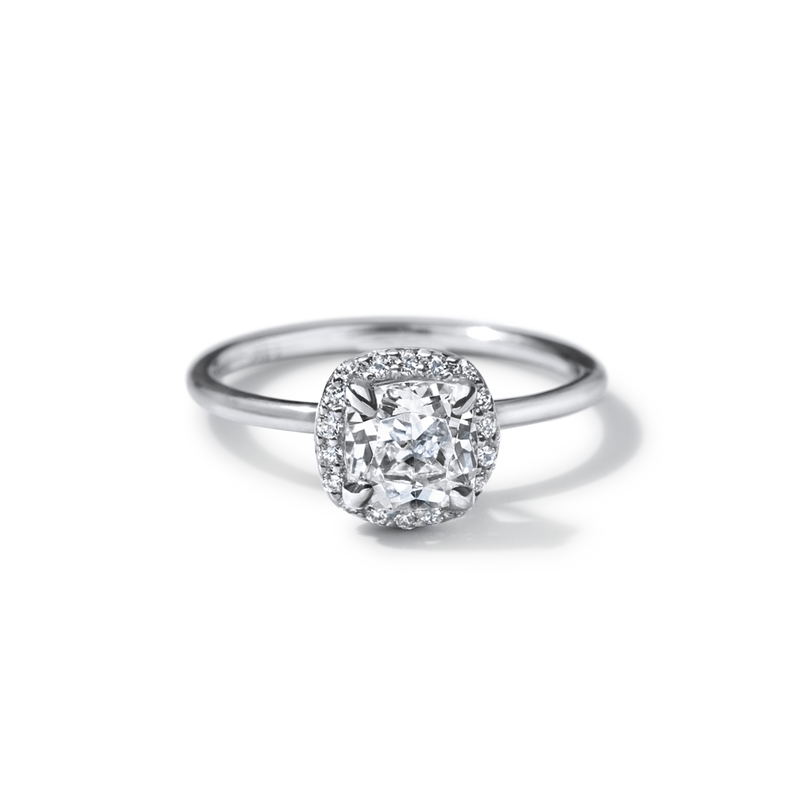 18K White Gold Platinum Cushion Halo Engagement Ring