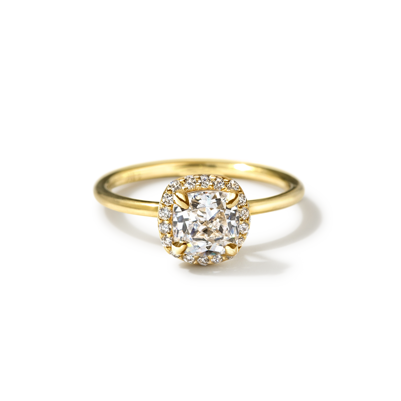 18K Yellow Gold Cushion Halo Engagement Ring