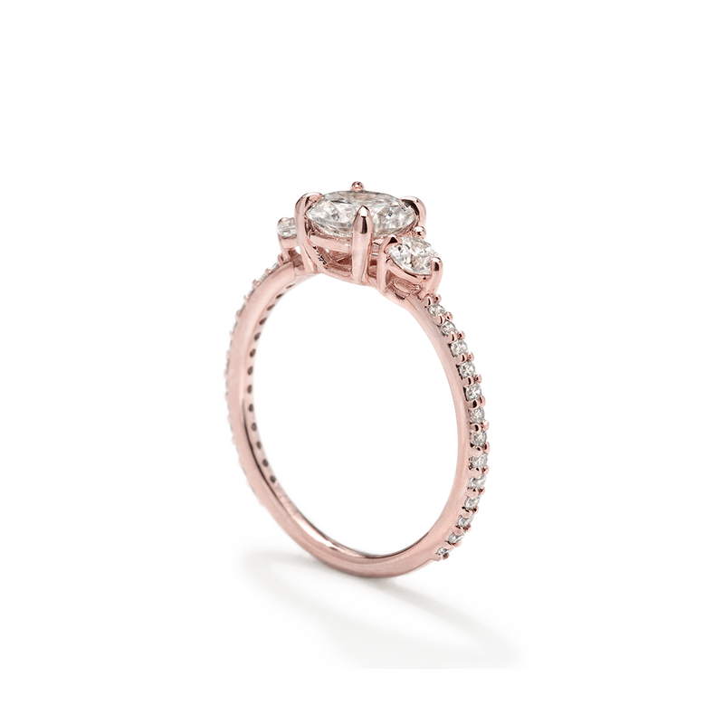 18K Rose Gold 3 Stone Diamond Pave Engagement Ring