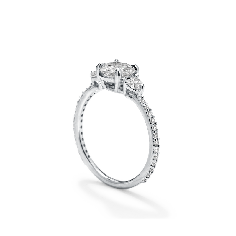 18K White Gold Platinum 3 Stone Diamond Pave Engagement Ring