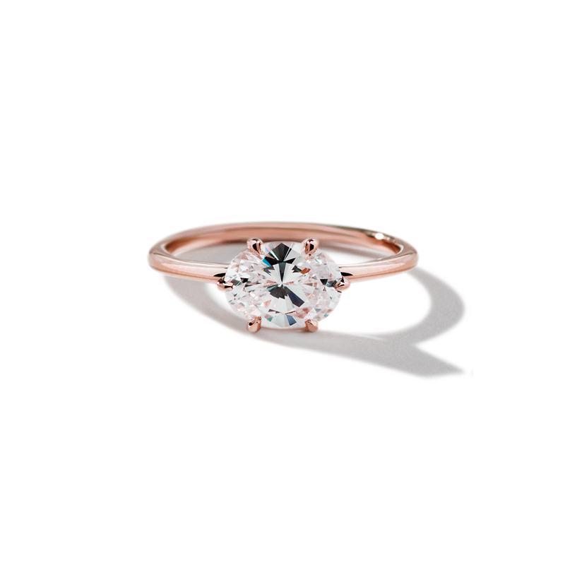 18K Rose Gold Oona Oval East West Hidden Halo Engagement Ring