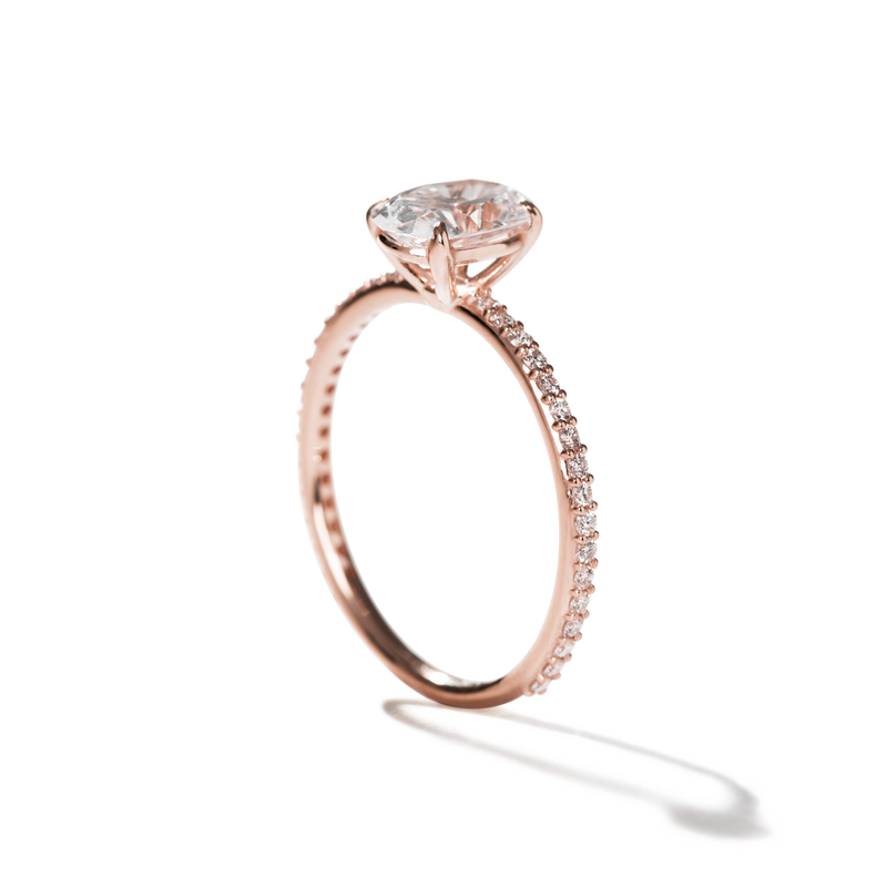 18K Rose Gold Oval Pave Solitaire Engagement Ring