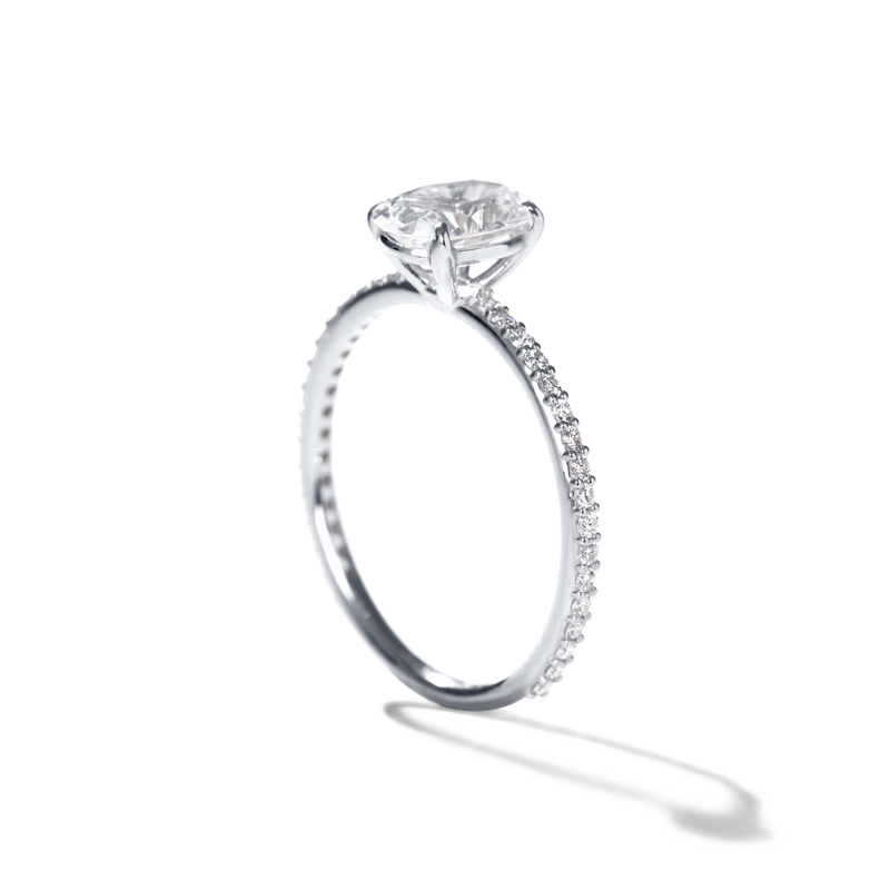 18K White Gold Platinum Oval Pave Solitaire Engagement Ring