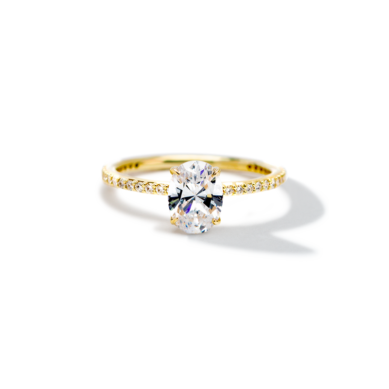 18K Yellow Gold Oval Pave Solitaire Engagement Ring