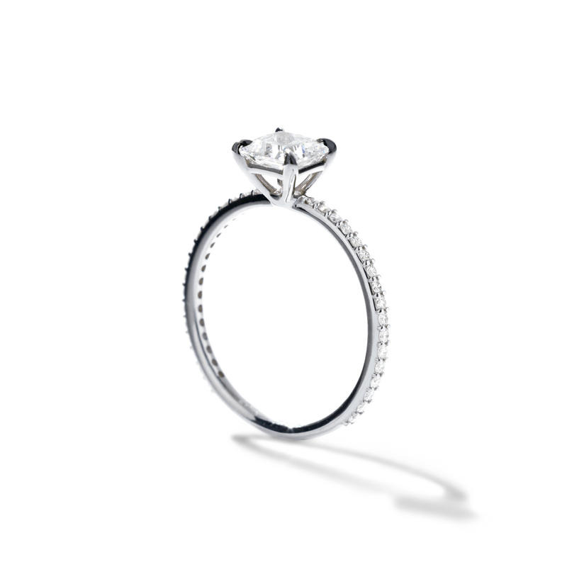 18K White Gold Platinum Princess Pave Solitaire Engagement Ring