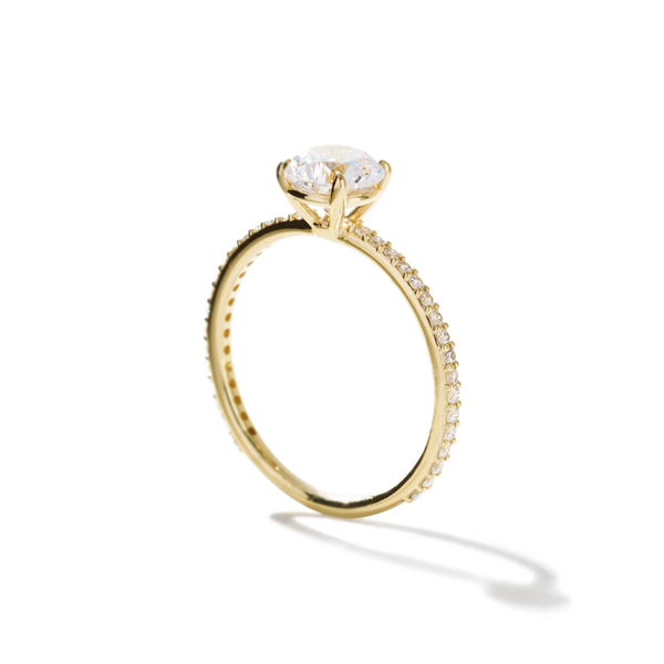 18K Yellow Gold Round Pave Solitaire Engagement Ring