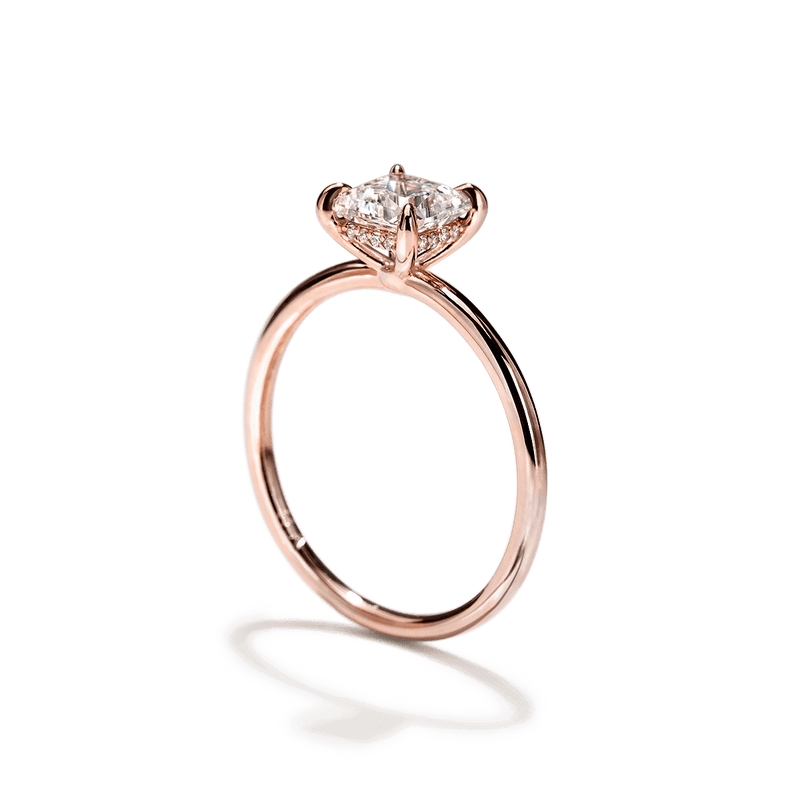 ILA 18K Rose Gold Princess Hidden Halo Pave Engagement Ring