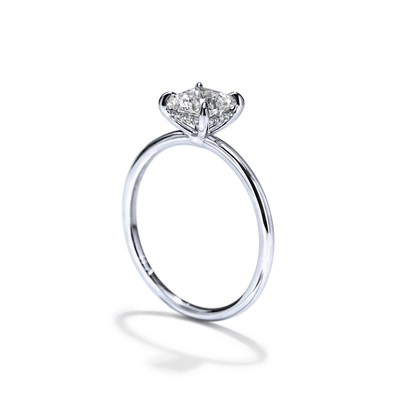 ILA Platinum 18K White Gold Princess Hidden Halo Pave Engagement Ring