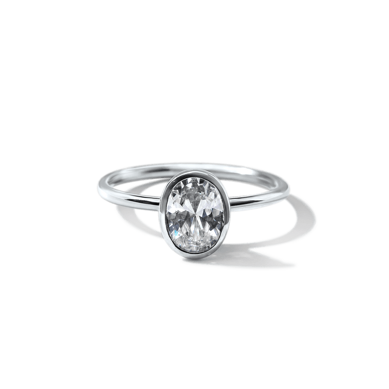 18K White Gold Platinum Bezel Oval Diamond Engagement Ring