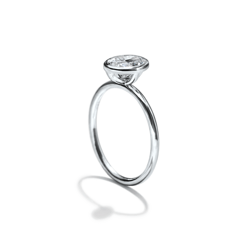 18K White Gold Bezel Platinum Oval Diamond Engagement Ring