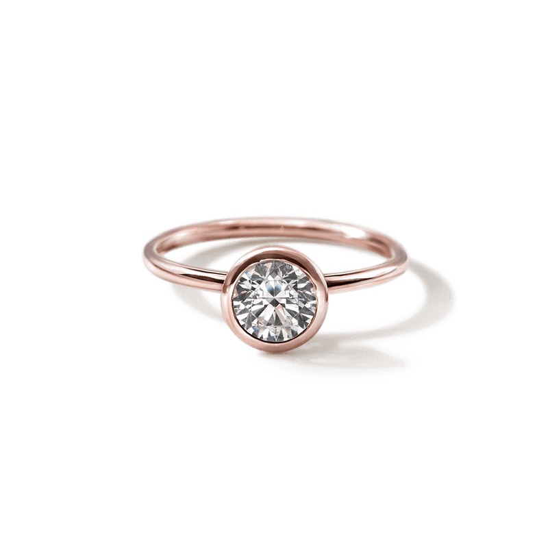 18K Rose Gold Round Bezel Diamond Engagement Ring