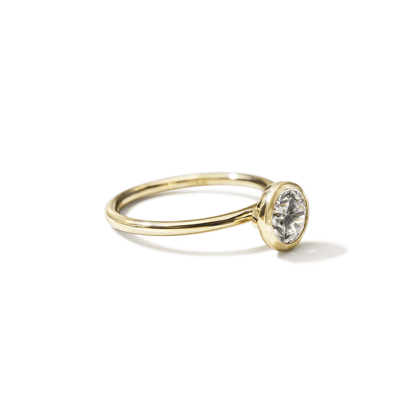 18K Yellow Gold Round Bezel Diamond Engagement Ring