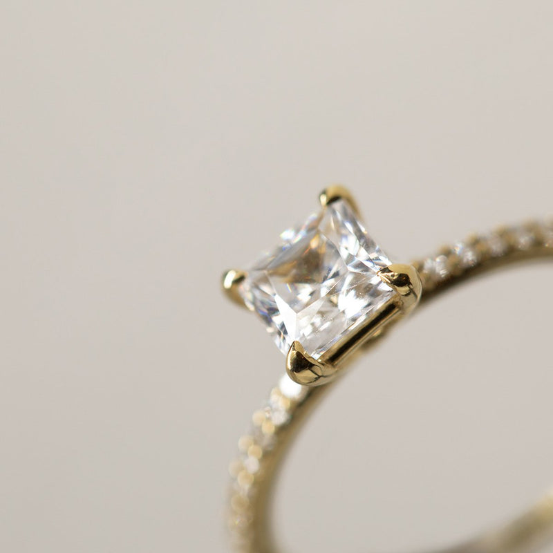 18K Gold Princess Pave Solitaire Engagement Ring