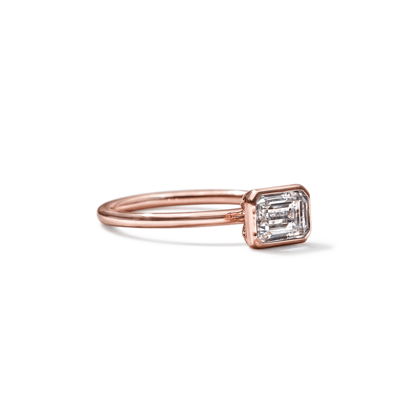 18K Rose Gold Emerald Bezel Diamond Engagement Ring