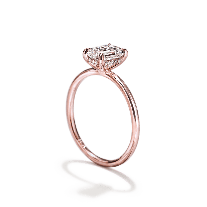 ILA 18K Rose Gold Emerald Hidden Halo Pave Engagement Ring
