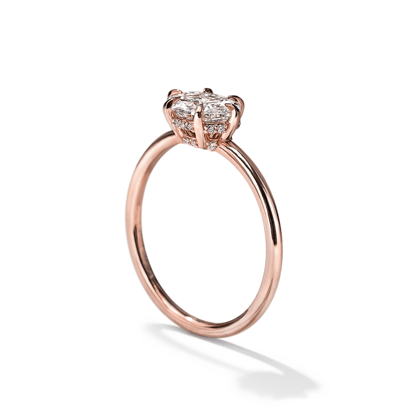 18K Rose Gold Oona Oval East West Hidden Halo Engagement Ring