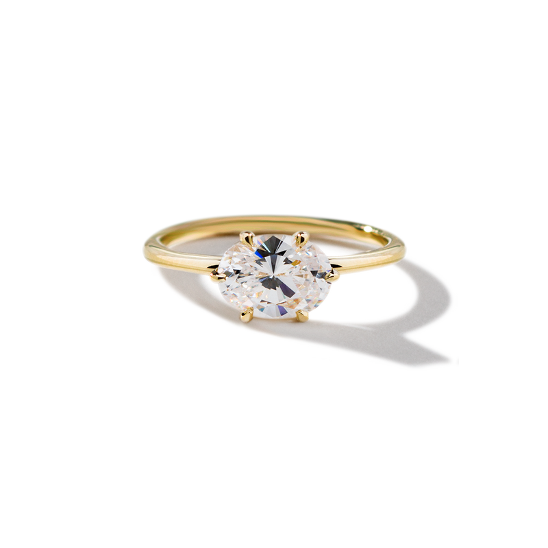 18K Yellow Gold Oona Oval East West Hidden Halo Engagement Ring